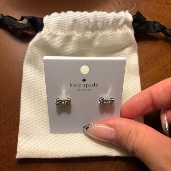 Kate Spade Sparkling Silver Bow Earrings - Picture 2 of 3